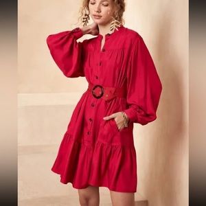 Banana Republic Women’s Red Ballon Sleeve Belted Dress with Belt